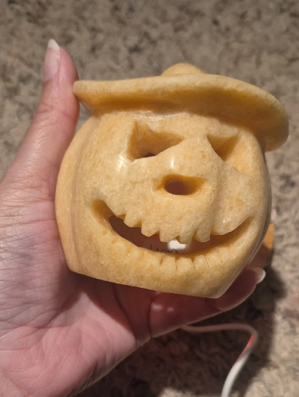 Carved Pumpkin Jack-O'-Lantern Orange Jade LED Lamp
